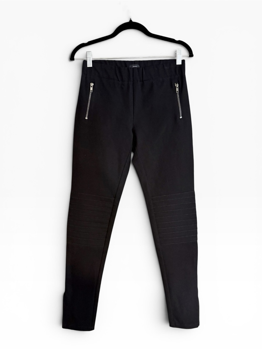 JOSEPH Angel Black Gabardine Stretch Moto Pants Ribbed Knee Zip Detail 38 / 6